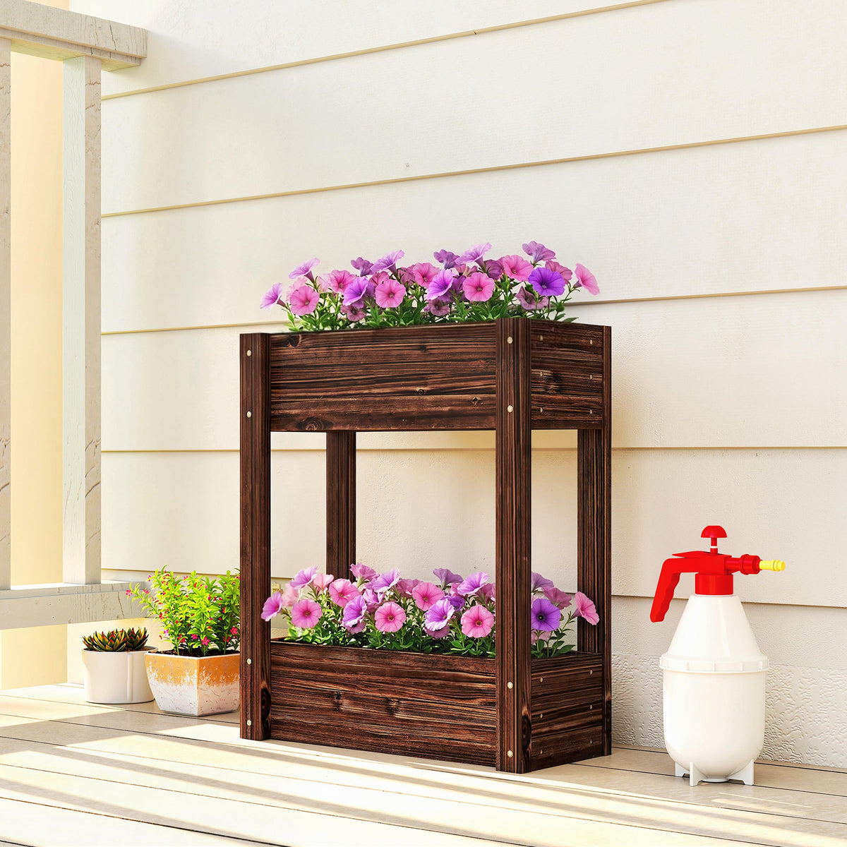 2-Tier Wooden Raised Planter with Liner, 60 x 25 x 70 cm — product view 4
