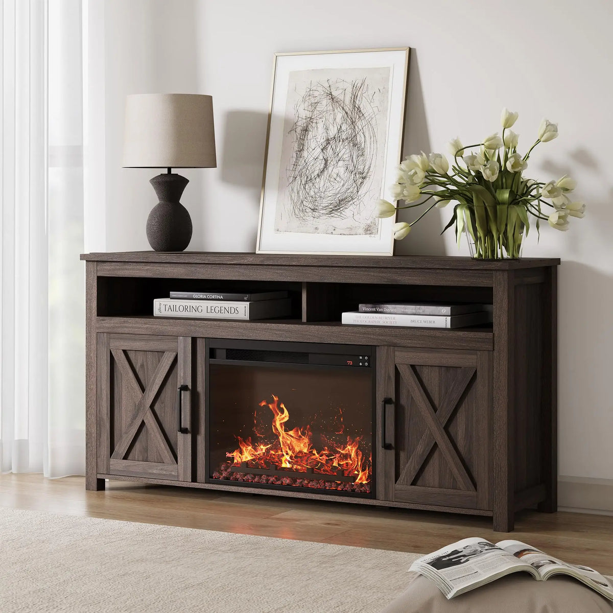 58 Inch Electric Fireplace TV Stand for TVs up to 65 Inch, 23" Firebox, Farmhouse Media Console Entertainment Center for Living Rooms — product view 1