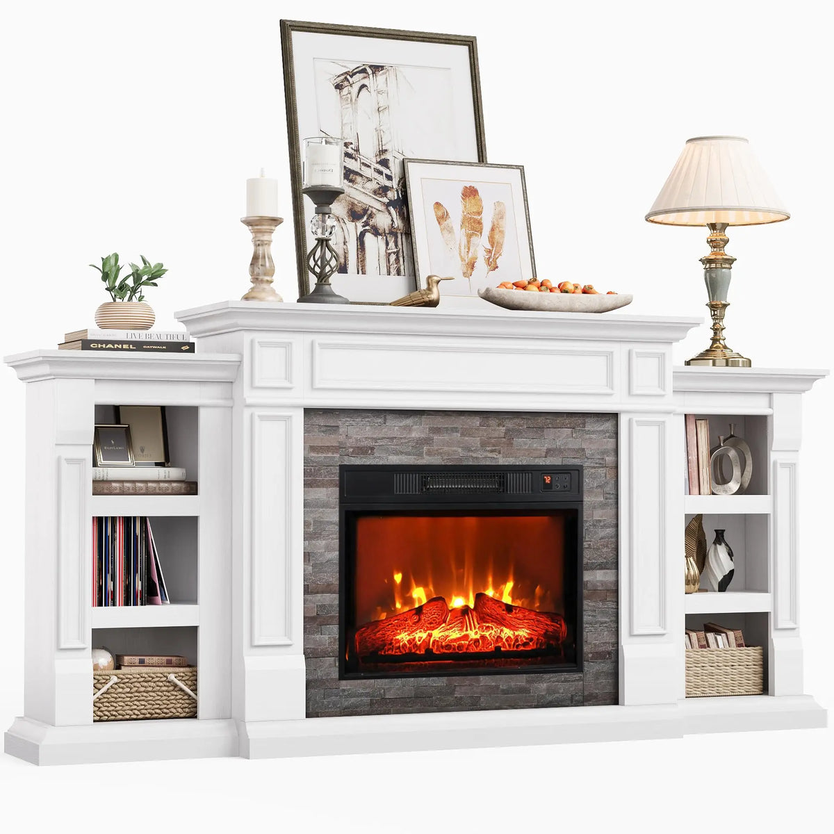 Electric Fireplace TV Stand for TVs up to 100 Inch, Farmhouse Media Console Entertainment Center, Adjustable LED Flame for Living Rooms — product view 1