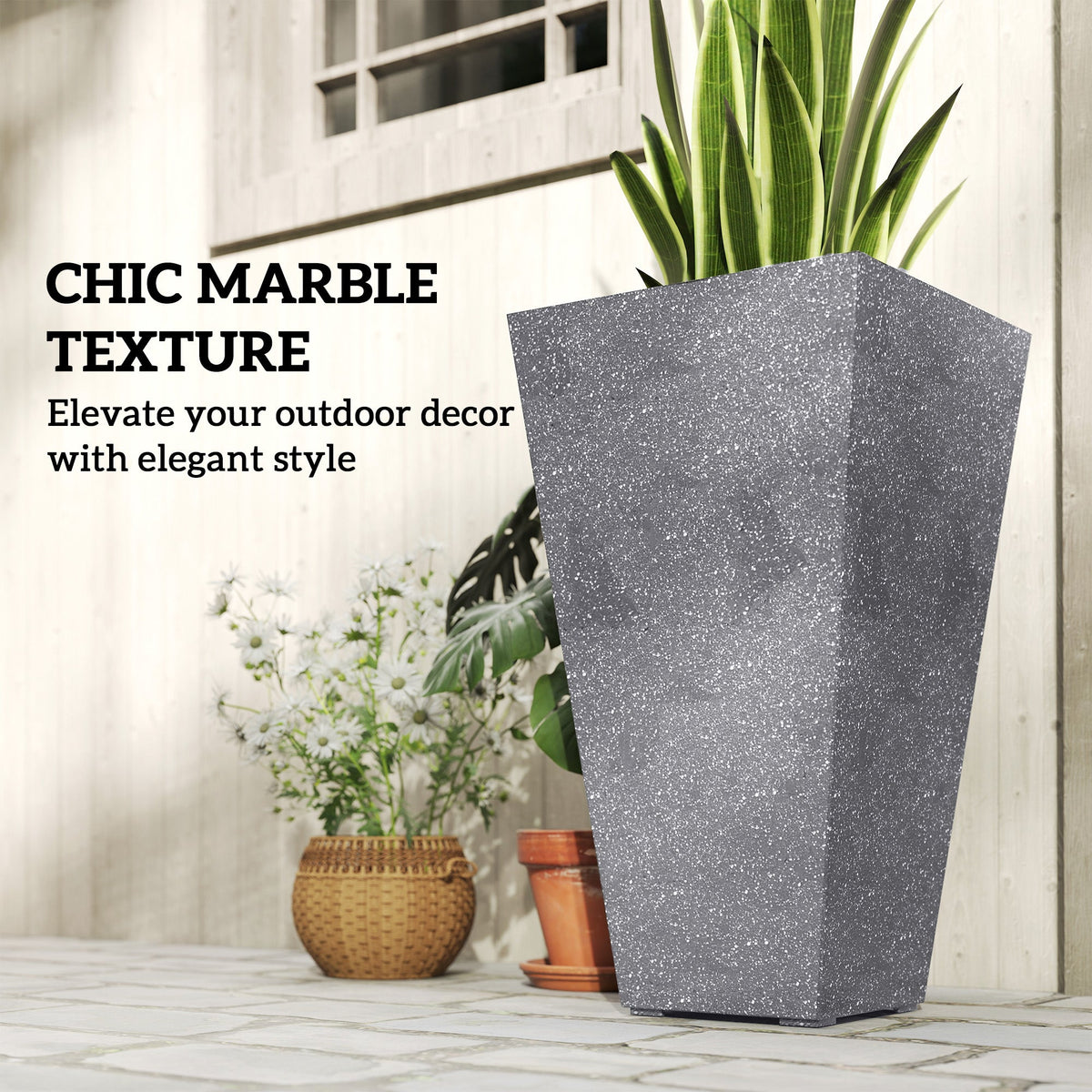 3-Piece 28" Tall Planters with Drainage Holes, Gray — product view 7