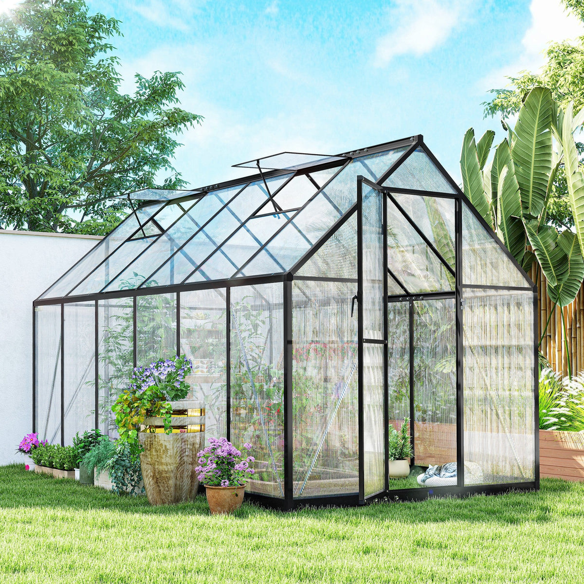 11' x 6' Polycarbonate Walk-in Greenhouse, Black — product view 3