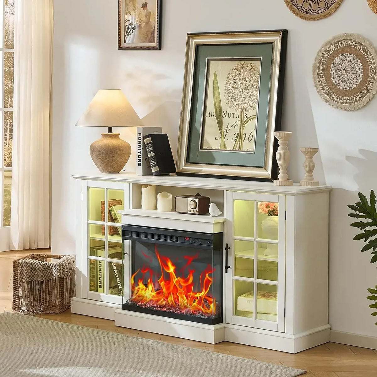 59 Inch Electric Fireplace TV Stand, Modern Media Console Entertainment Center, Storage Cabinets for Living Rooms — product view 1