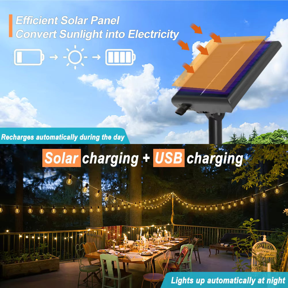 Solar Outdoor String Lights Warm White Globe Bulbs Waterproof Patio Pergola — 33ft 66ft 100ft — product view 6