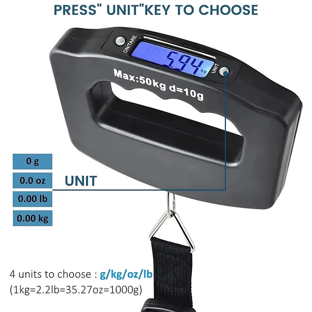 LoungeYard | WeighLite Digital Luggage Scale | LCD Display with Backlight | Up to 50 kg | Portable & Precise | For Travel & Baggage — product view 3