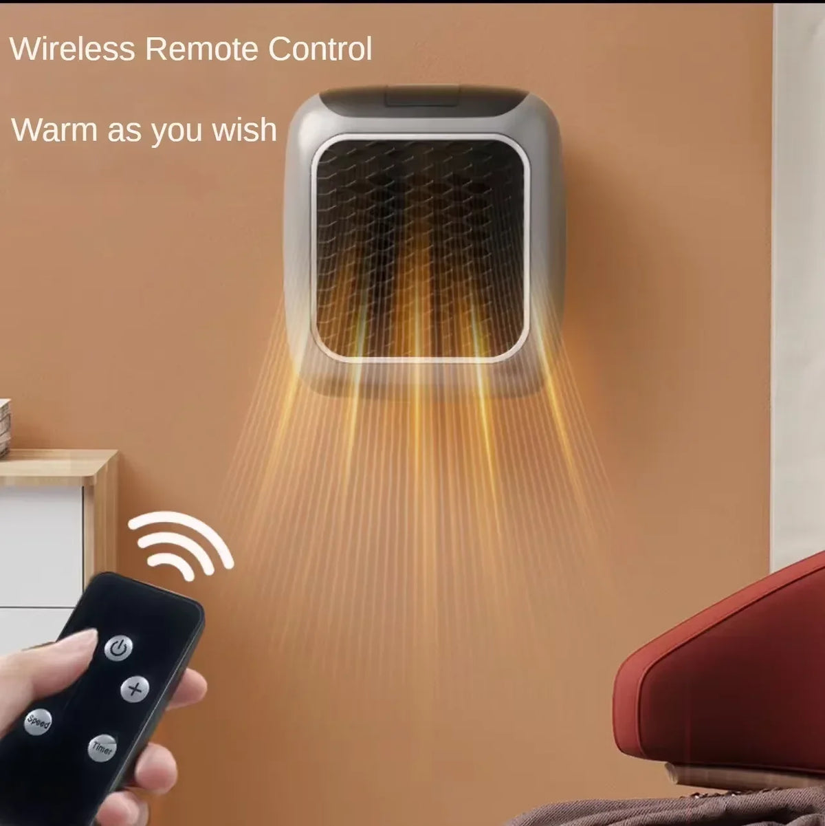 Mini PTC Ceramic Electric Heater with Remote Control, Wall Mounted Fast Warm-Up Fan for Bathroom & Small Rooms — product view 1
