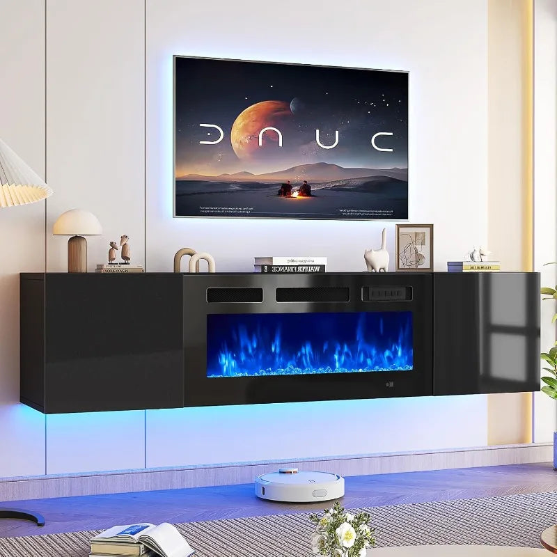 70 Inch Floating TV Stand with 36 Inch Electric Fireplace, Wall Mounted Entertainment Center with Storage for Living Room — product view 2