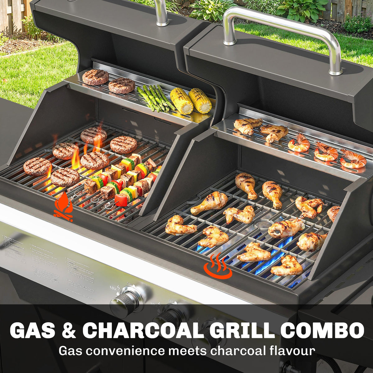 2+1 Burner Hybrid Dual Fuel BBQ Grill with Cabinet, Black — product view 6