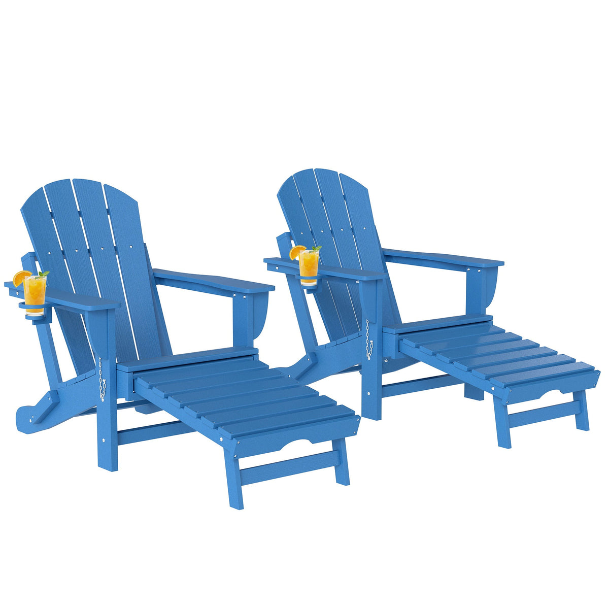 2 Piece Folding Adirondack Chairs with Ottoman and Cup Holder, Blue — product view 1