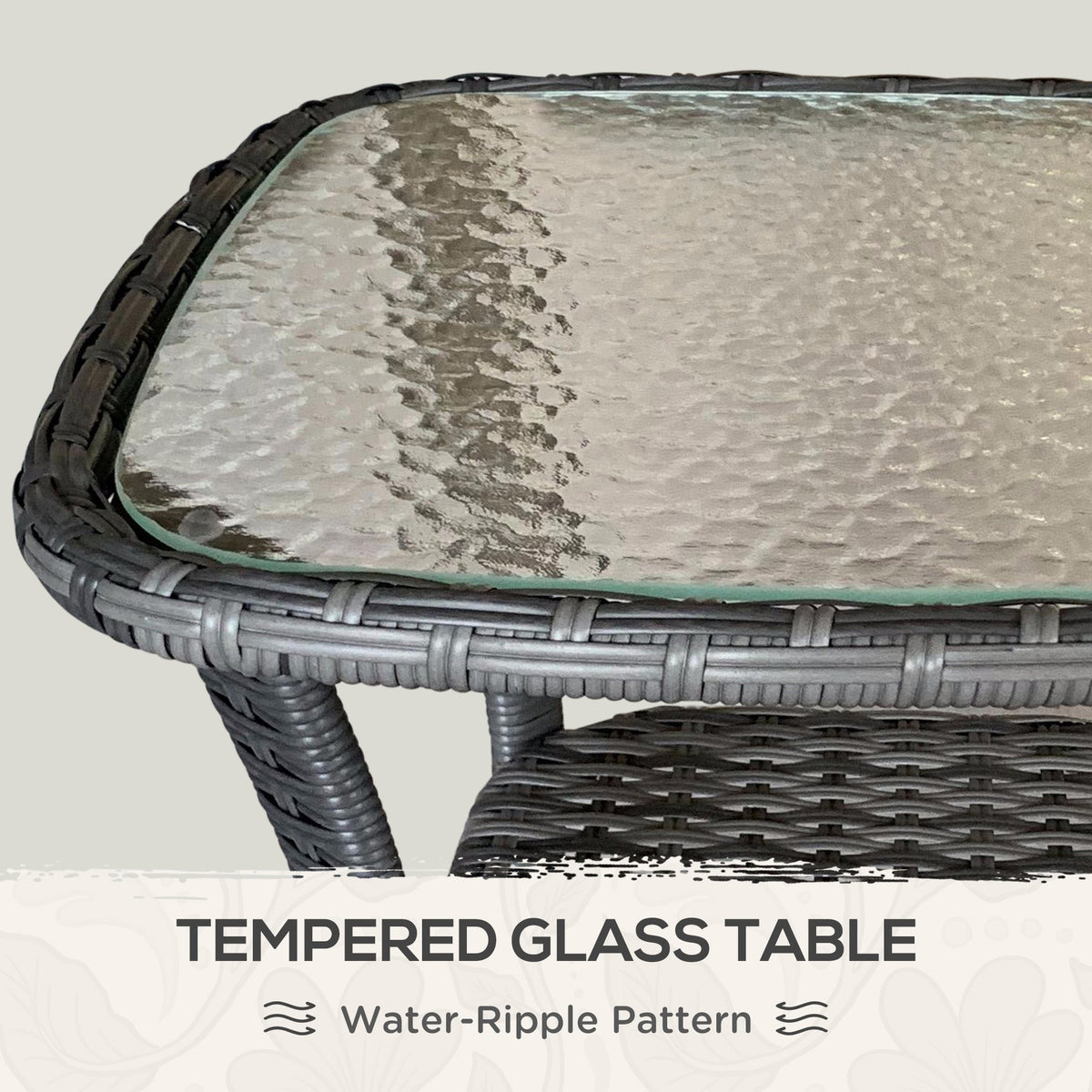 Rattan Coffee Table with Storage Shelf and Glass Top, Mixed Grey — product view 6