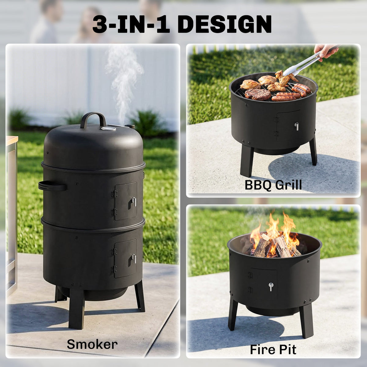 3-in-1 Vertical Charcoal Smoker with 2 Grill Grates — product view 6