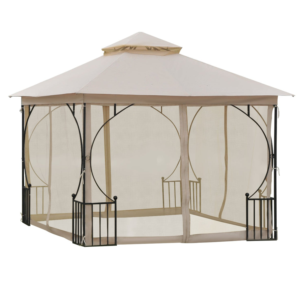 3 x 3m Garden Gazebo with Double Tier Roof & Netting, Beige — product view 2