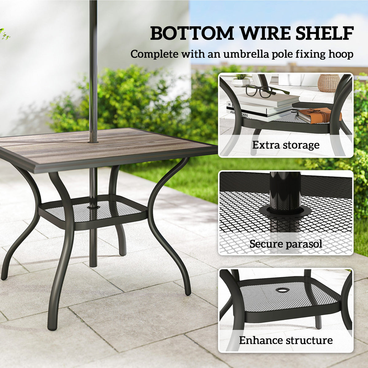37" Square Outdoor Dining Table with Umbrella Hole, Gray — product view 7