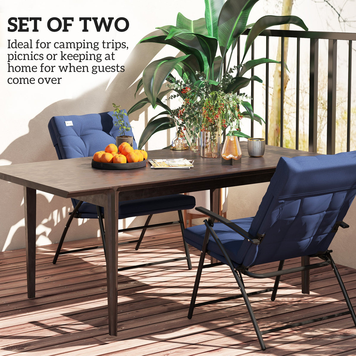 Set of 2 Folding Outdoor Dining Chairs with Adjustable Backrest, Blue — product view 6
