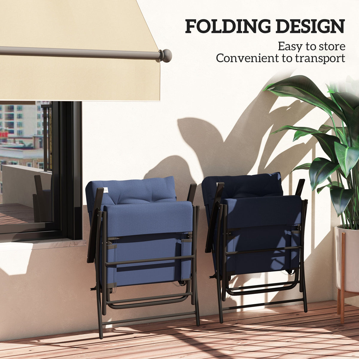 Set of 2 Folding Outdoor Dining Chairs with Adjustable Backrest, Blue — product view 7