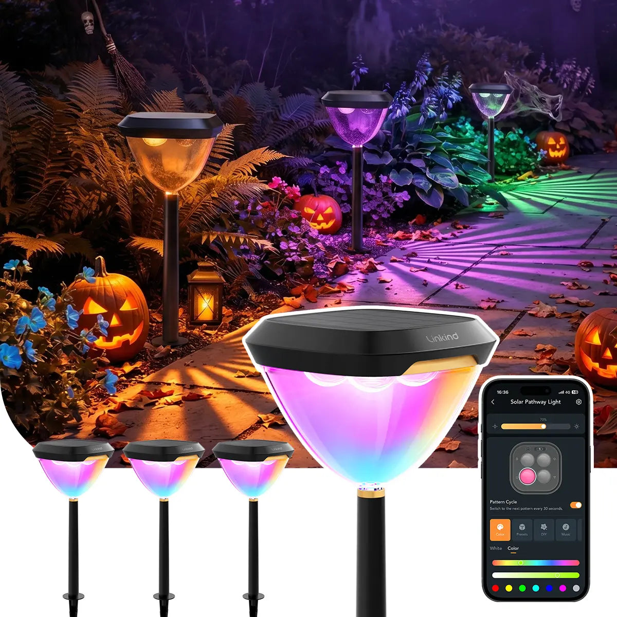 Linkind SP6 Smart Solar Pathway Lights,Engineered for Long-Term Outdoor Performance(5 Built-in Light Patterns, App&Voice Control, 16 Million Color) — product view 1