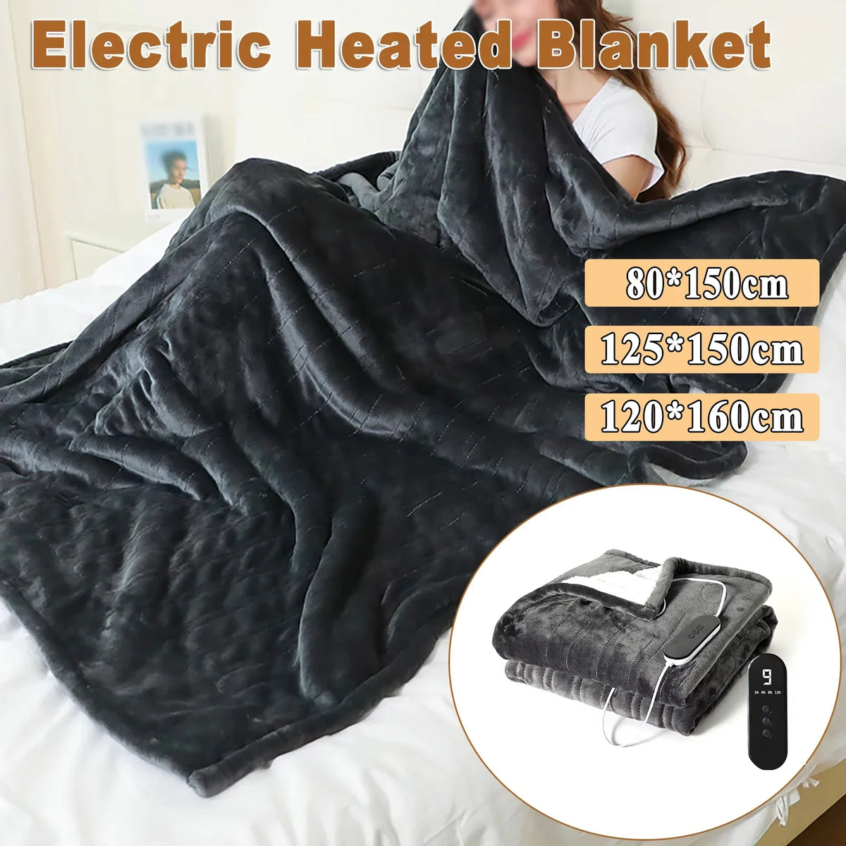 Flannel Heated Blanket with 9 Heat Levels & 12-Hour Auto-Off, 5-Second Fast Heating Electric Throw, Machine Washable — product view 1