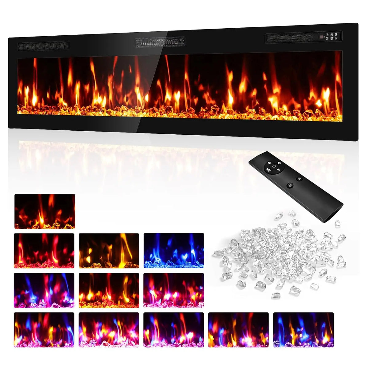72" Electric Fireplace Recessed Wall Mounted, Ultra Thin Linear Fireplace Inserts, 12 Flame Colors, Timer, Remote — product view 1
