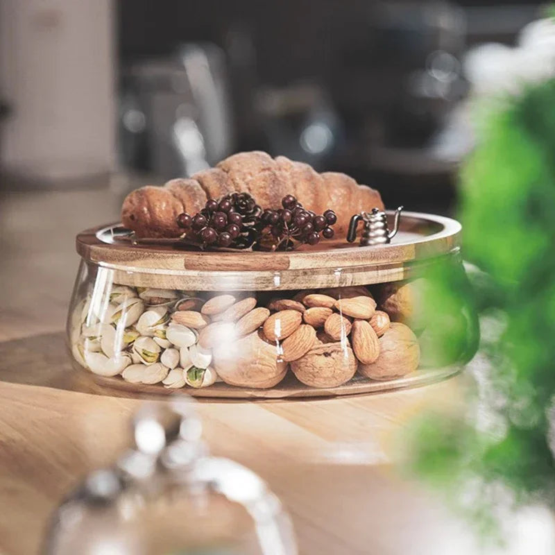 LoungeYard | Glass bowl with wooden lid – Sturdy storage bowl for snacks and sweets — product view 4