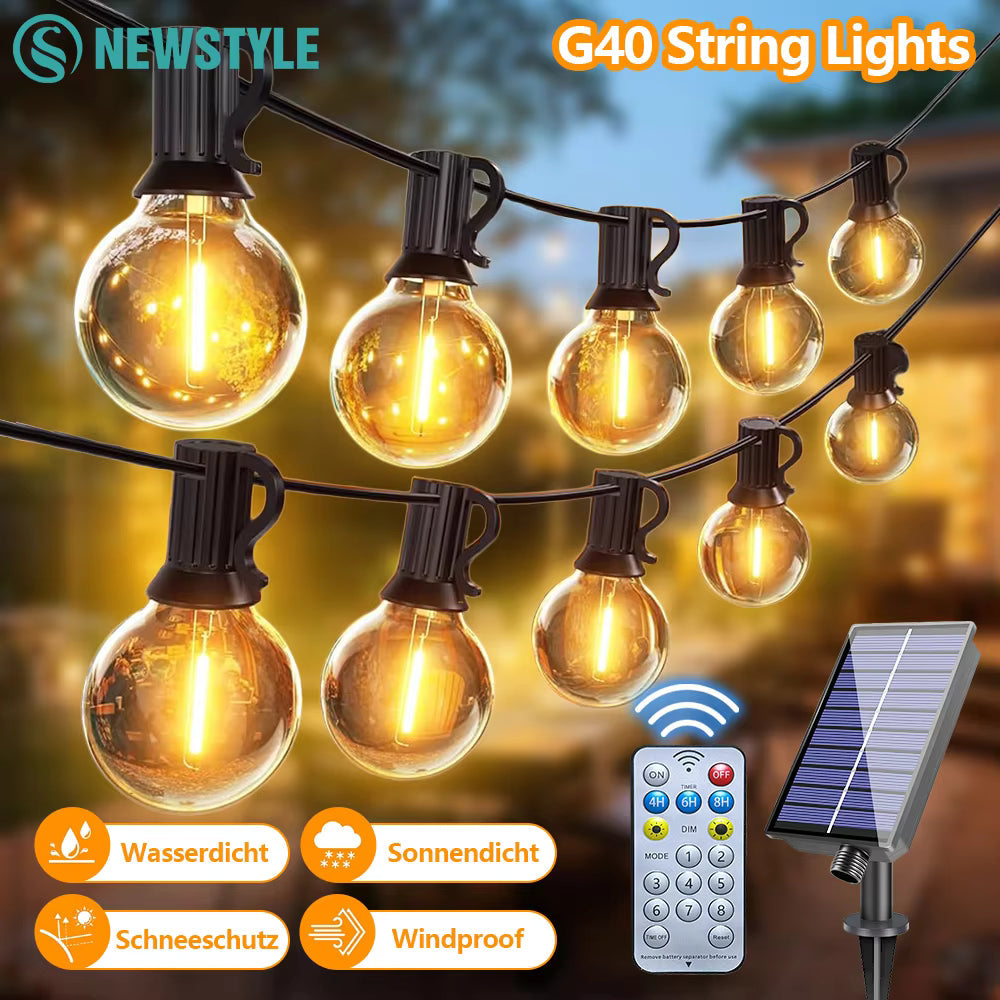 Solar Outdoor String Lights Warm White Globe Bulbs Waterproof Patio Pergola — 33ft 66ft 100ft — product view 4