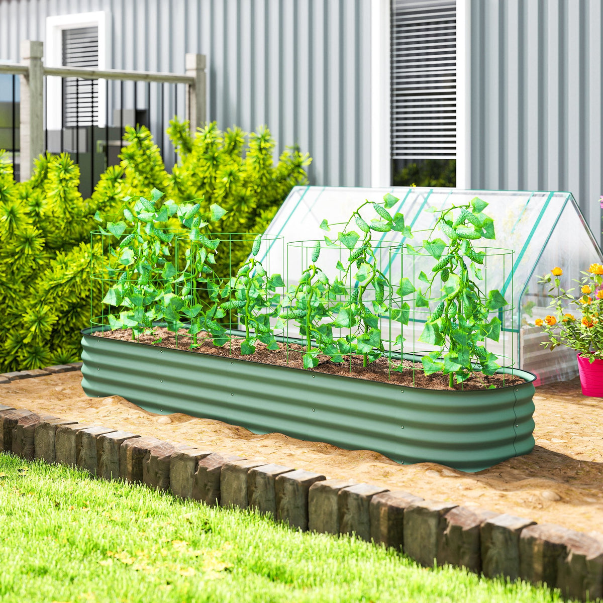 8' x 2' x 1' Galvanized Raised Garden Bed Kit, Green — product view 3