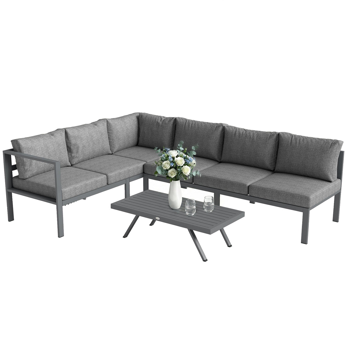 3 Piece Aluminium Corner Lounge Set with Adjustable Backrest, Dark Grey — product view 1