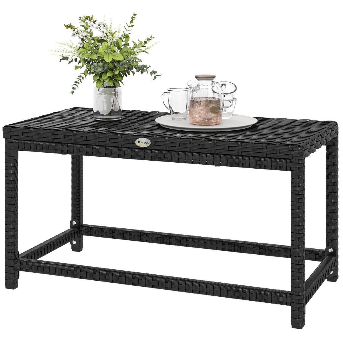 PE Rattan Outdoor Coffee Table with Rectangular Frame for Patio or Balcony, Black — product view 2