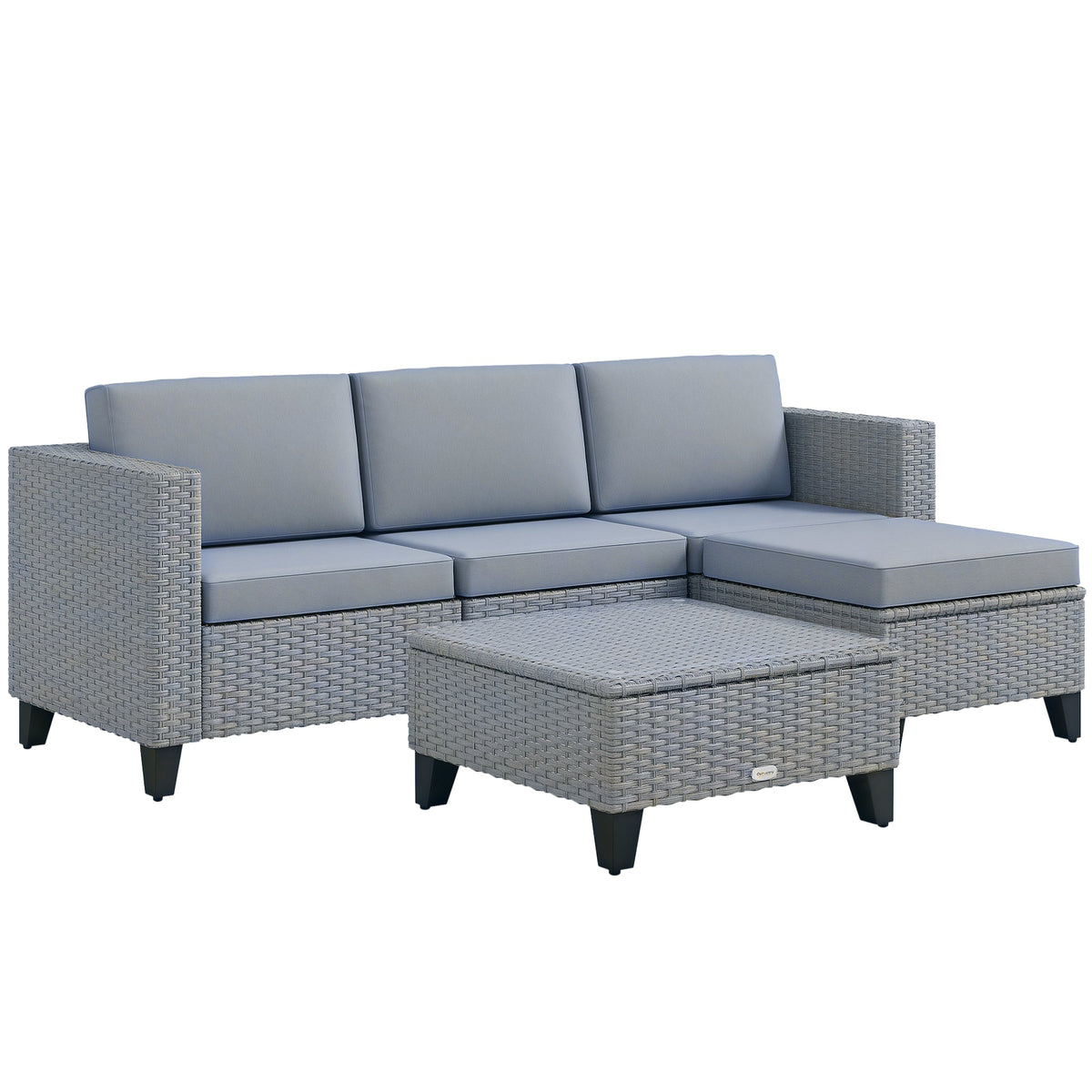 5 Piece PE Rattan Garden Furniture Set with Corner Sofa & Glass Table, Grey — product view 1