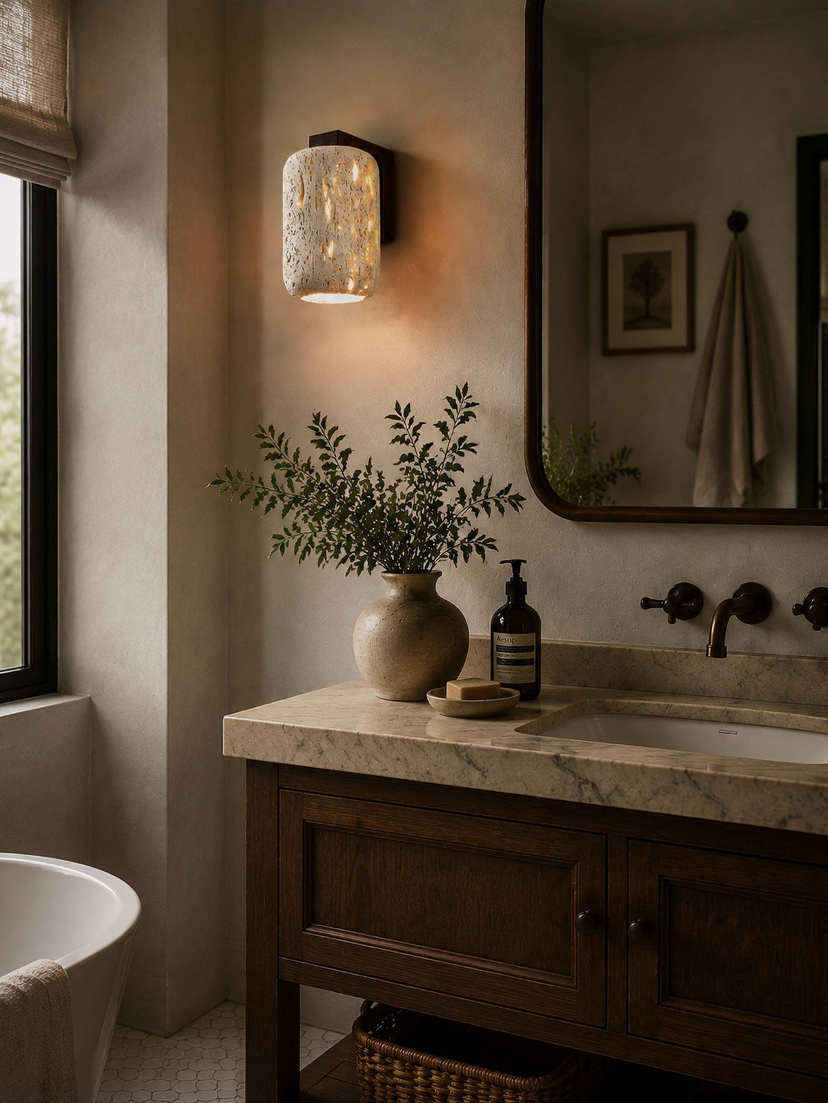 Solvane Perforated Travertine Wall Sconce — product view 6