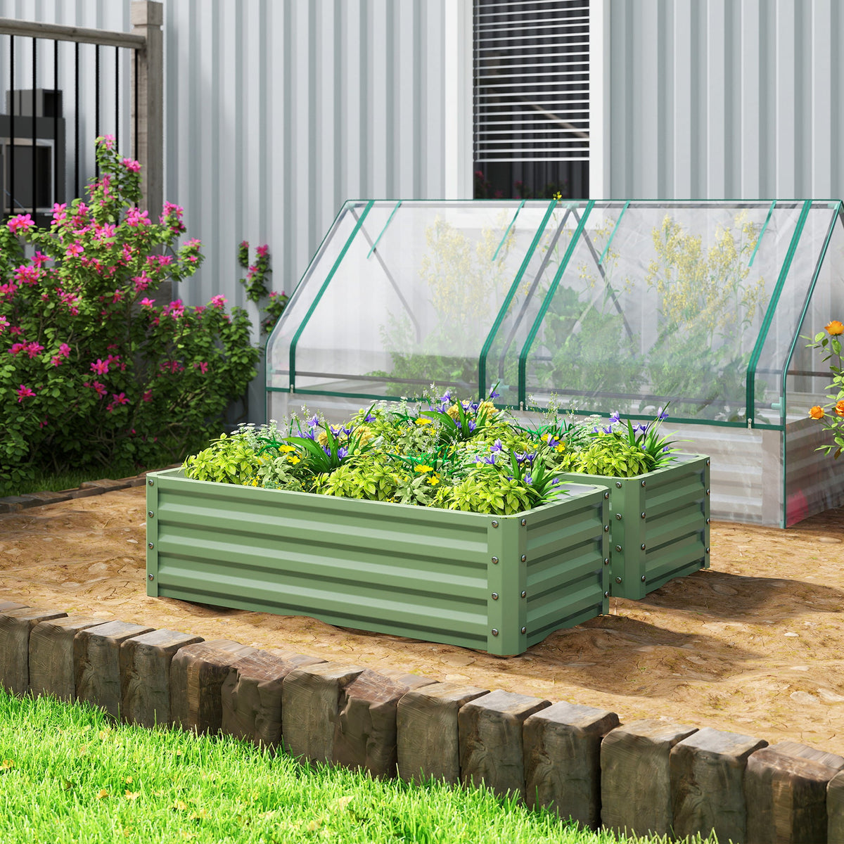 Set of 2 Raised Garden Beds, 110 x 50 x 30 cm, Light Green — product view 3