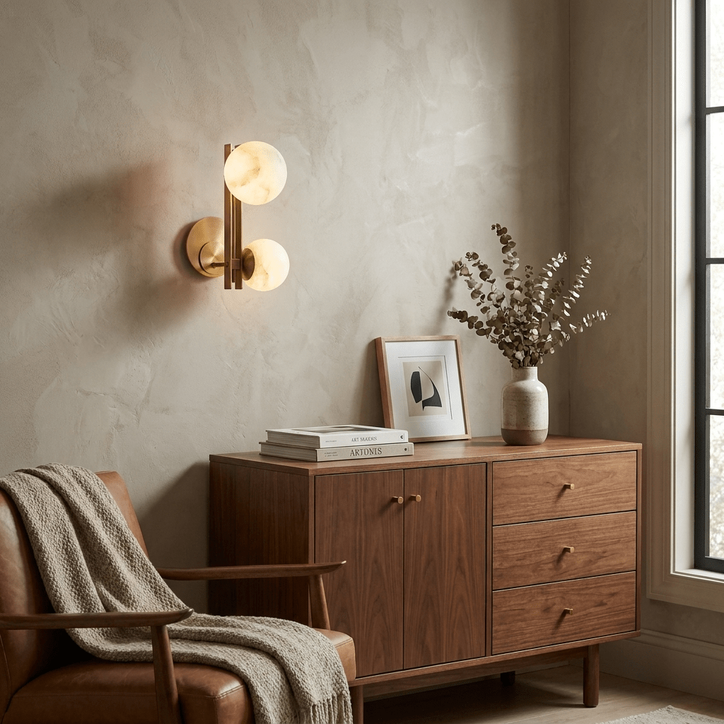 Spanish Alabaster Double Globe Wall Sconce — product view 2