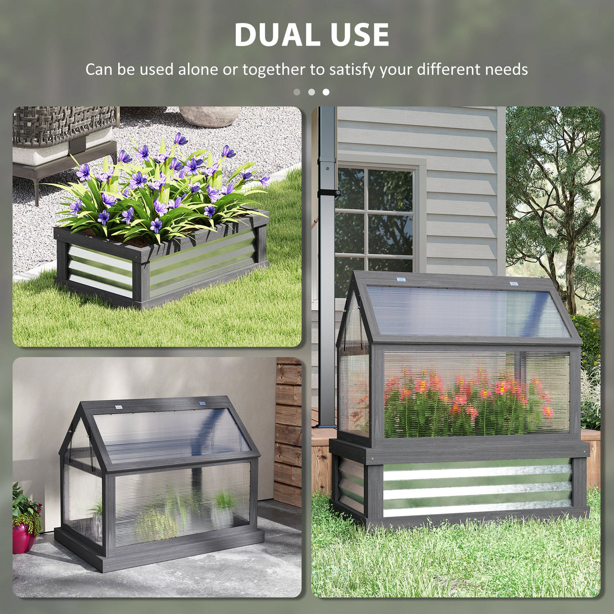 35.5" x 22.5" x 38.25" Raised Garden Bed Greenhouse, Gray — product view 6