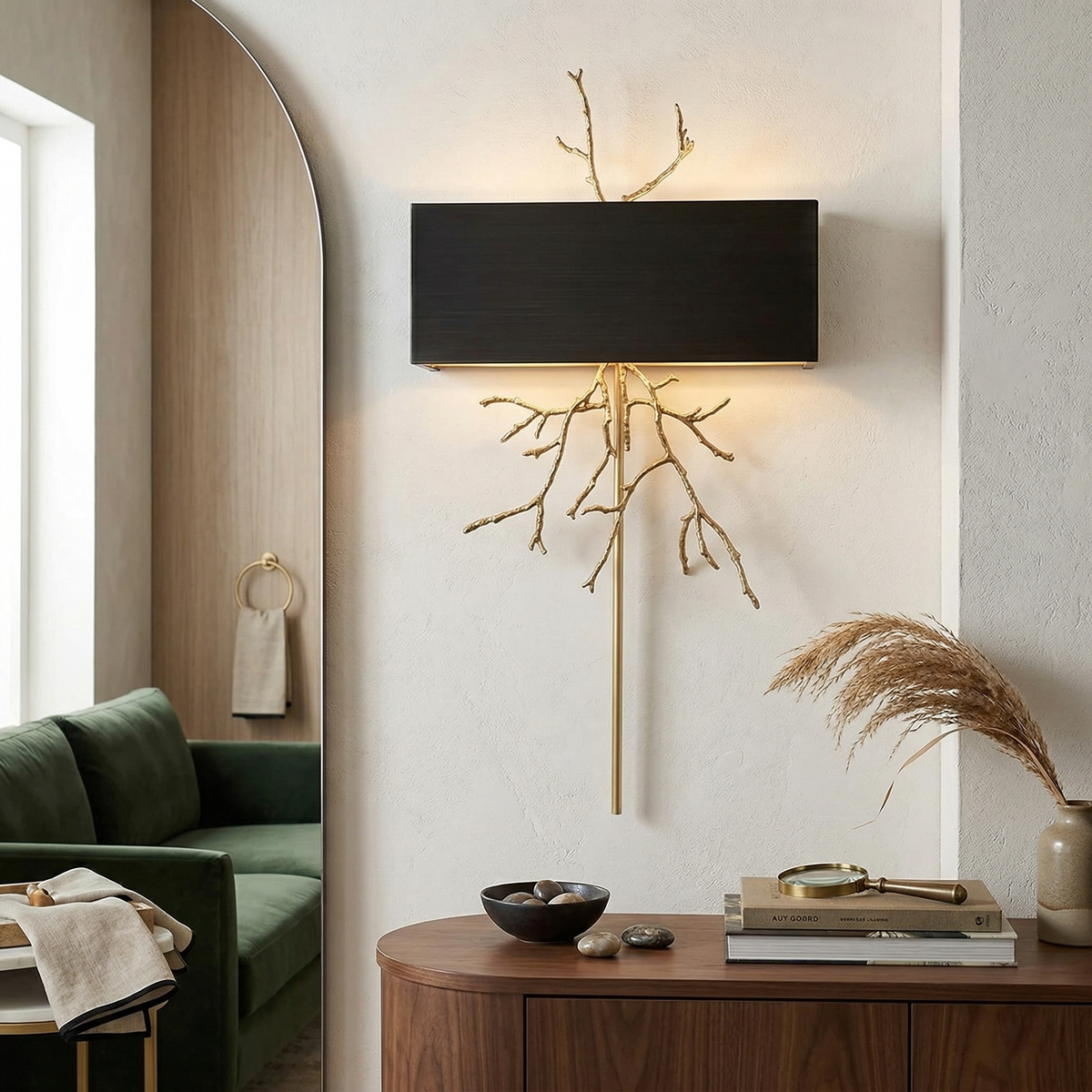 Twig Sculptural Wall Lamp Organic Branch LED Warm White Living Room Bedroom Restaurant — Brass Black — product view 7