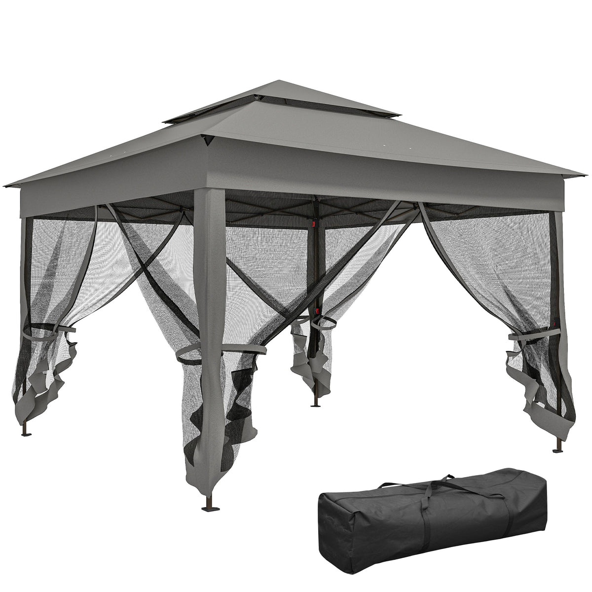 11' x 11' Pop-Up Canopy with 2-Tier Soft Top and Zipper Netting, Dark Grey — product view 1