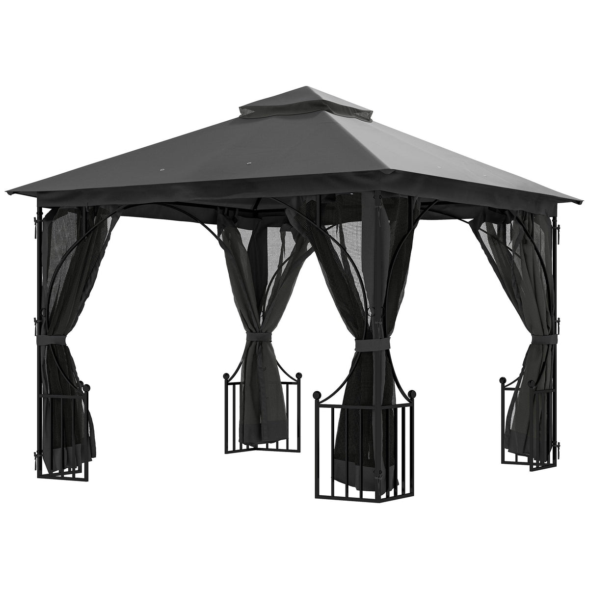 3 x 3m Garden Gazebo with Double Tier Roof & Netting, Dark Grey — product view 1