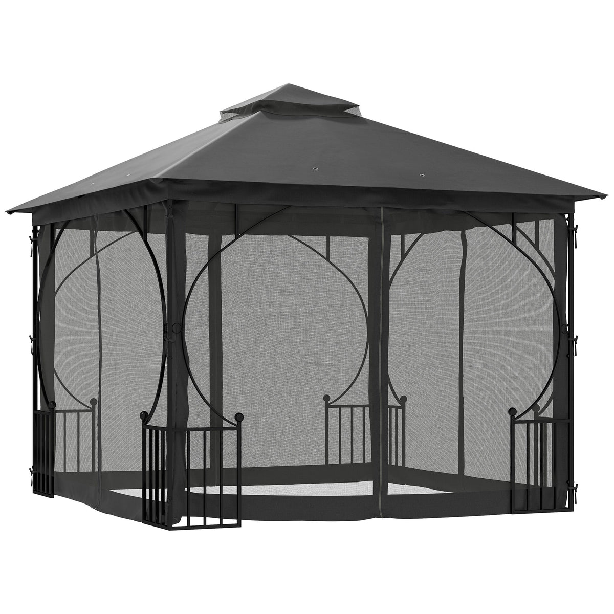 3 x 3m Garden Gazebo with Double Tier Roof & Netting, Dark Grey — product view 2