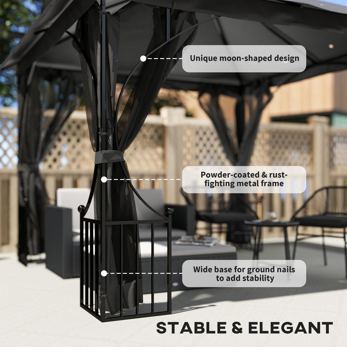 3 x 3m Garden Gazebo with Double Tier Roof & Netting, Dark Grey — product view 7