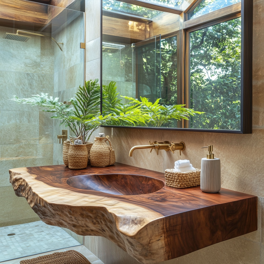Sylvaris Live Edge Solid Wood Floating Bathroom Vanity with Integrated Sink — product view 1