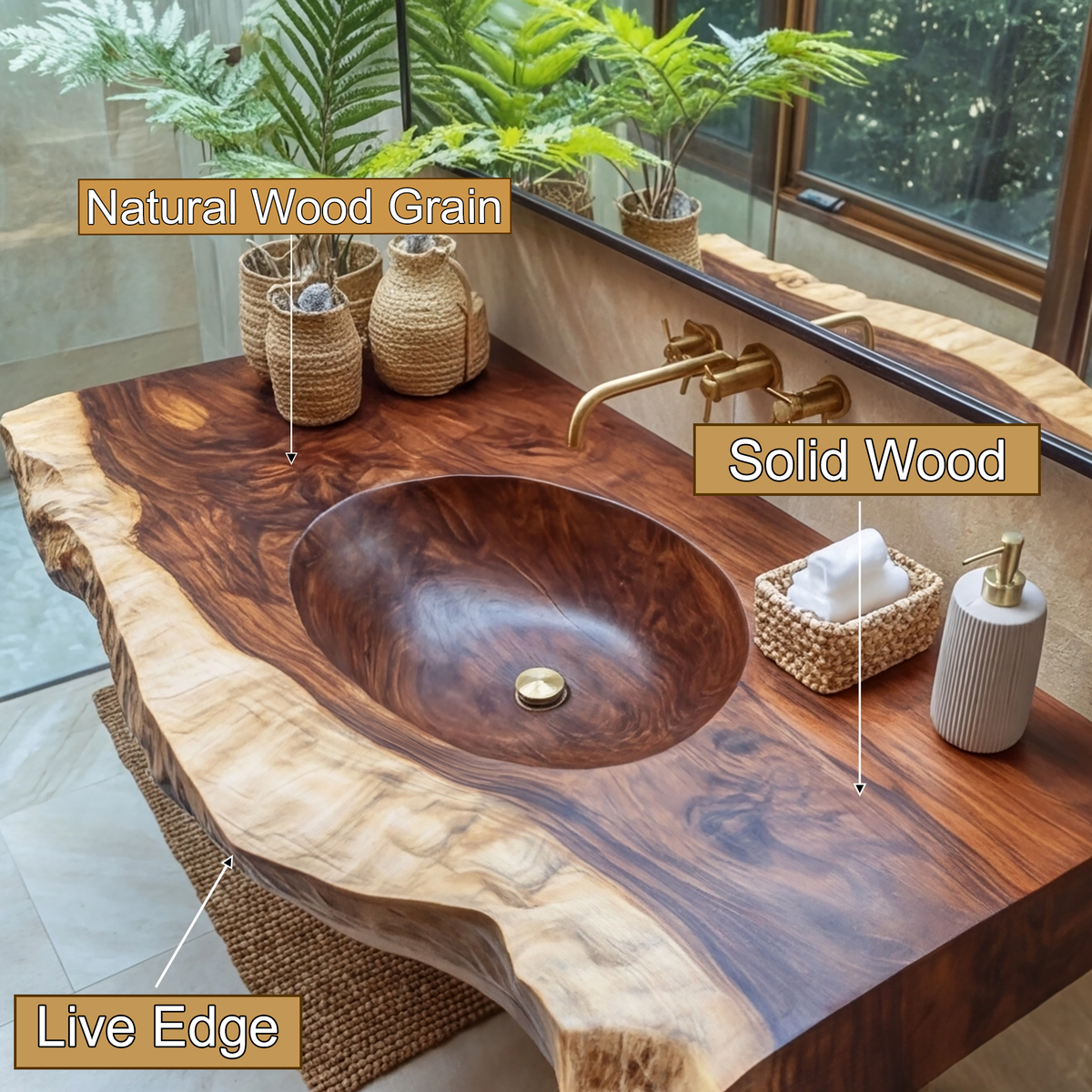 Sylvaris Live Edge Solid Wood Floating Bathroom Vanity with Integrated Sink — product view 7