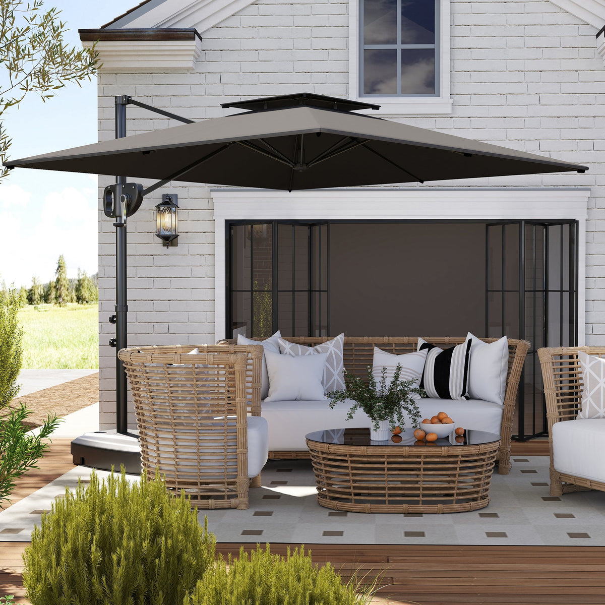 8' x 9' Square Cantilever Patio Umbrella with Fillable Base, Dark Grey — product view 3