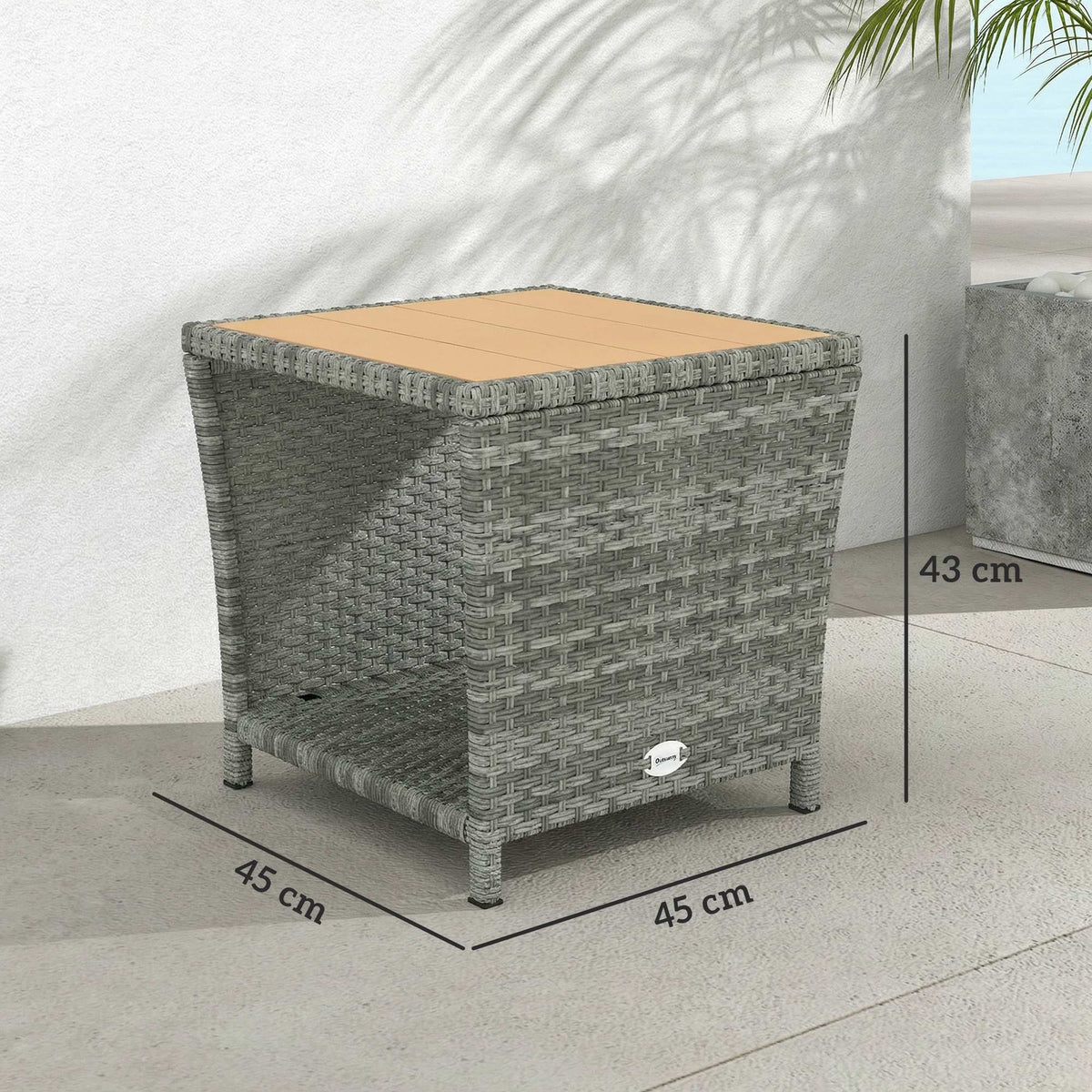 2-Tier PE Rattan Side Table with Storage Shelf, Light Grey — product view 5