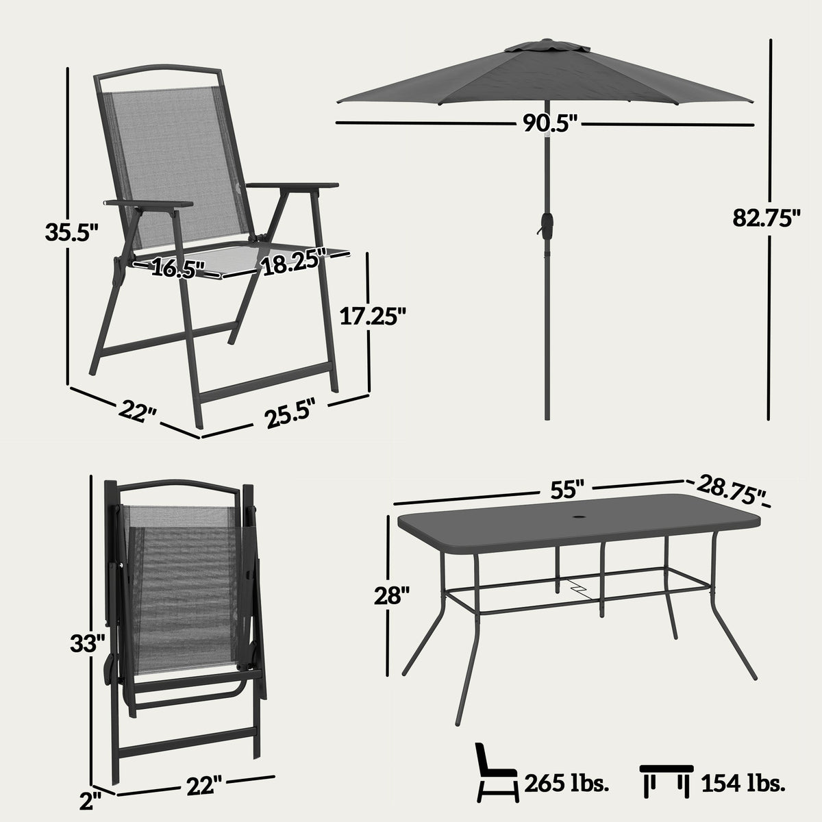 8-Piece Patio Dining Set with Table Umbrella, Black — product view 5