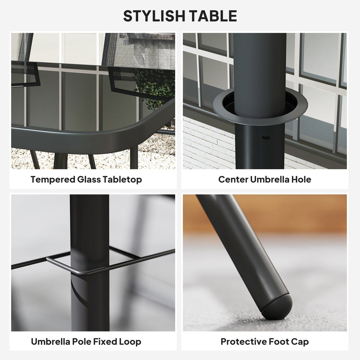 8-Piece Patio Dining Set with Table Umbrella, Black — product view 6