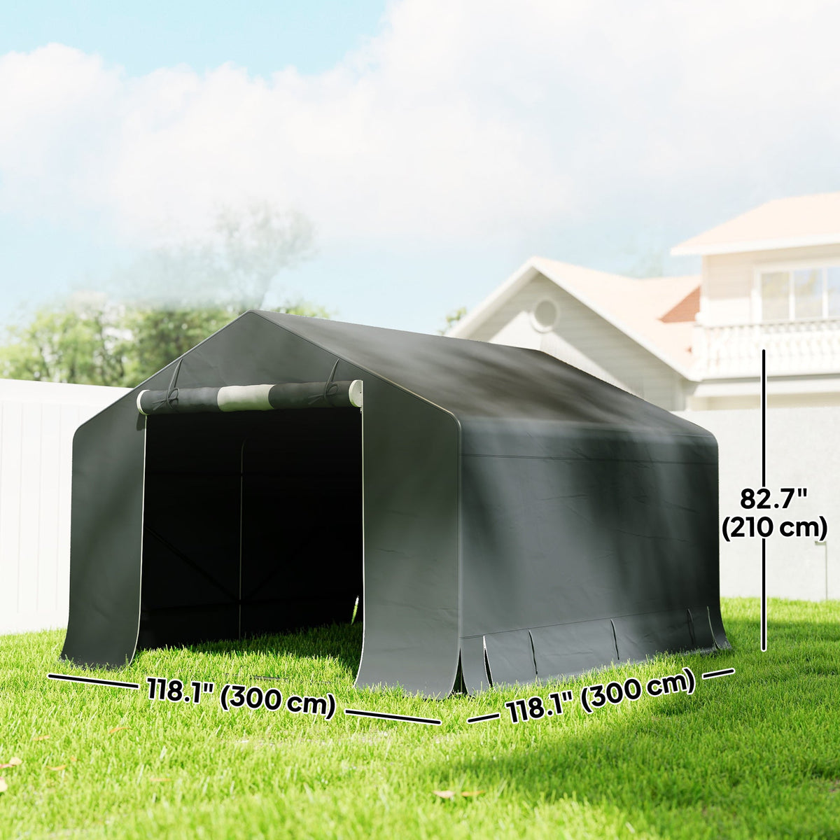10' x 10' Portable Storage Shed with Roll-up Door, Dark Grey — product view 5