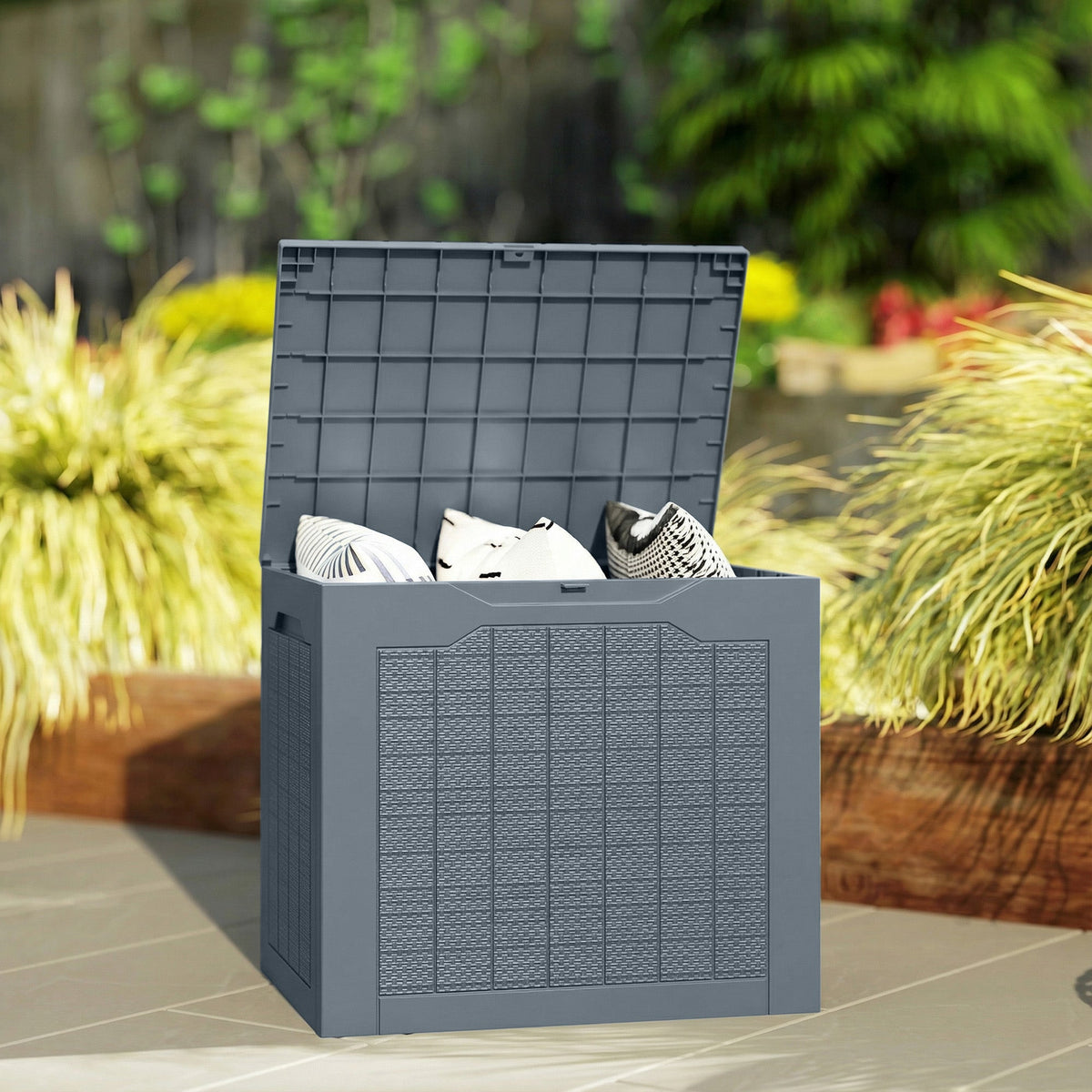 93L Plastic Garden Storage Box with Handles, Light Grey — product view 4