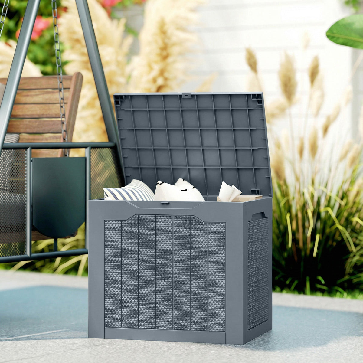 93L Plastic Garden Storage Box with Handles, Light Grey — product view 3