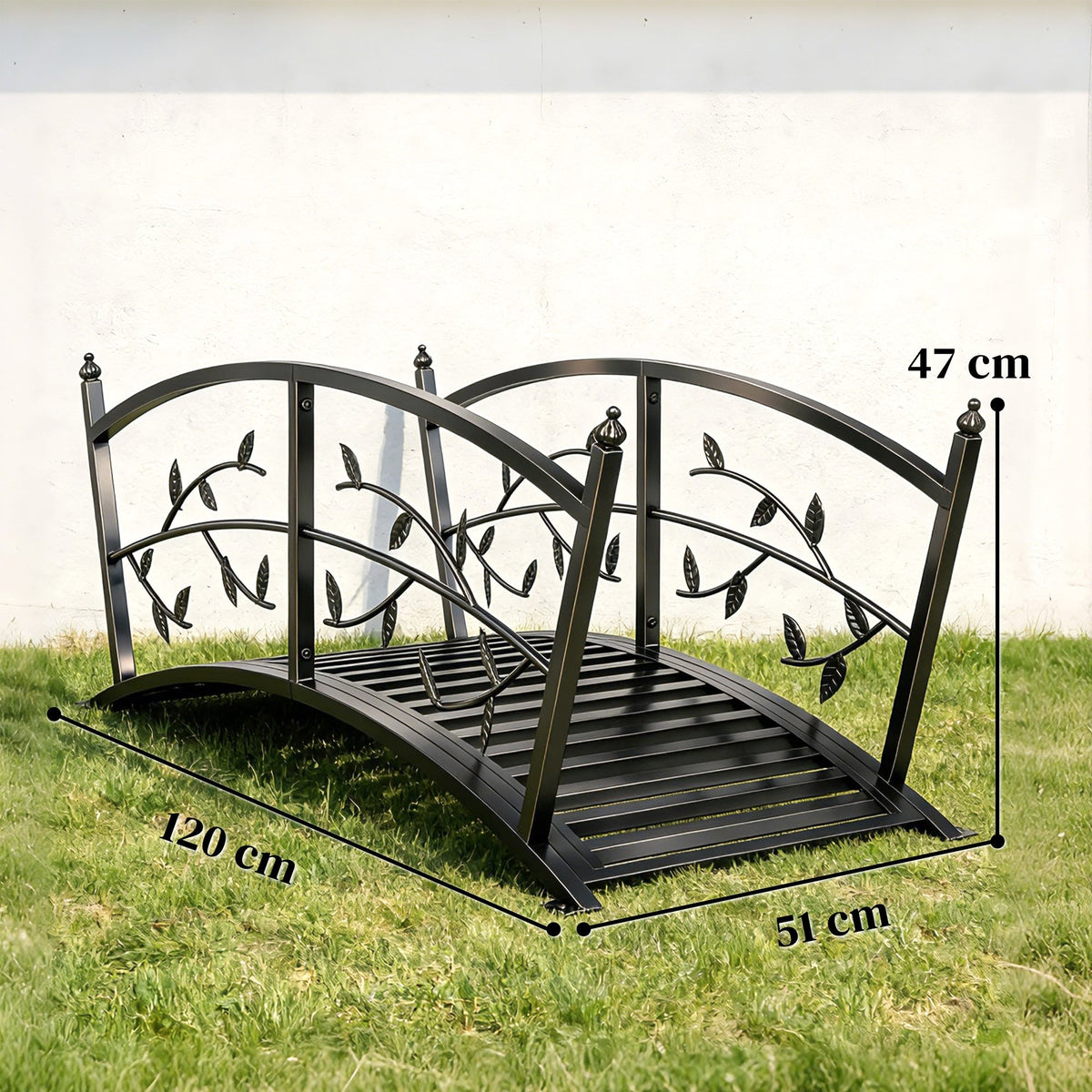 1.2M Metal Garden Bridge with Safety Railings, Black — product view 5