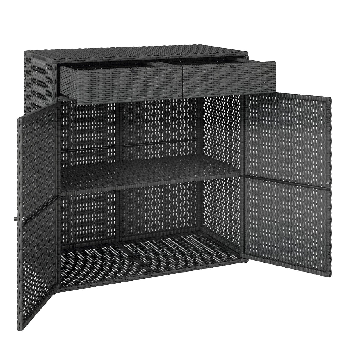 Wicker Outdoor Storage Cabinet with 2 Drawers and 2-Tier Shelves, Dark Grey — product view 1
