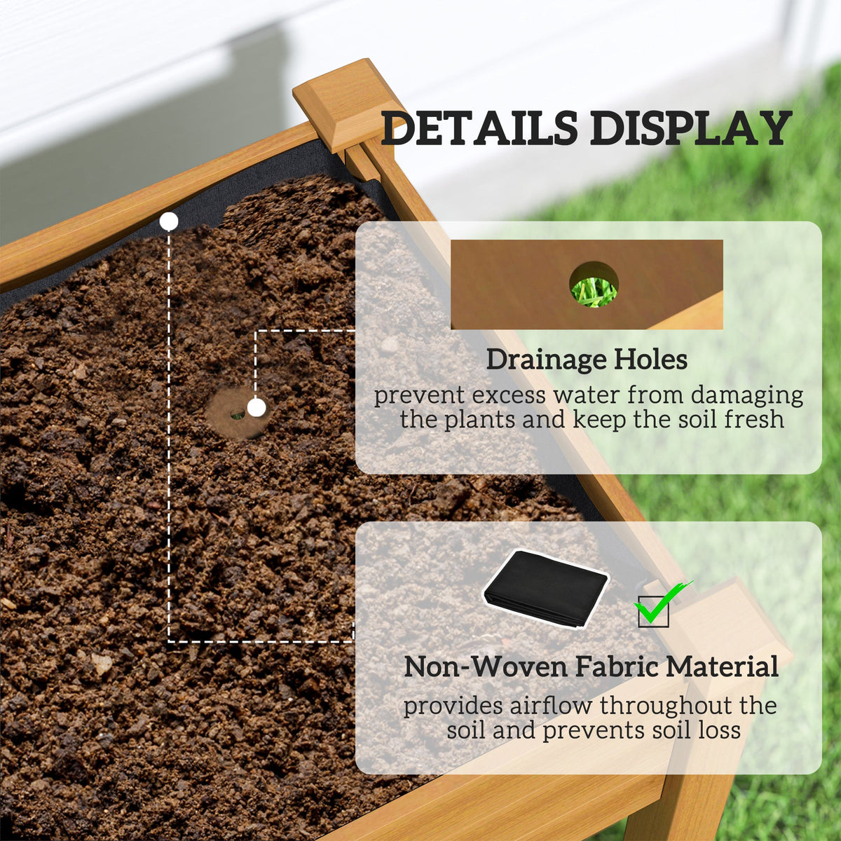 48" x 22" x 46" Raised Garden Bed with PE Cover, Sand — product view 7