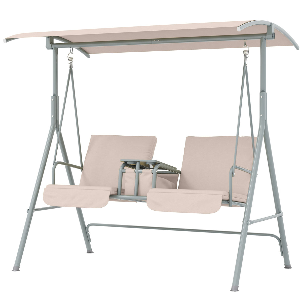 2 Seater Garden Swing Chair with Tilting Canopy, Tray & Storage Bag, Beige — product view 2