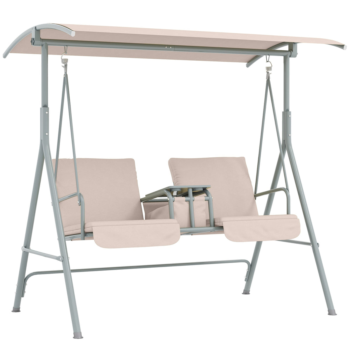 2 Seater Garden Swing Chair with Tilting Canopy, Tray & Storage Bag, Beige — product view 1